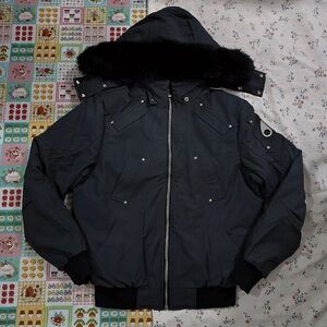 Moose Knuckles Dark Grey Hooded Down Jacket